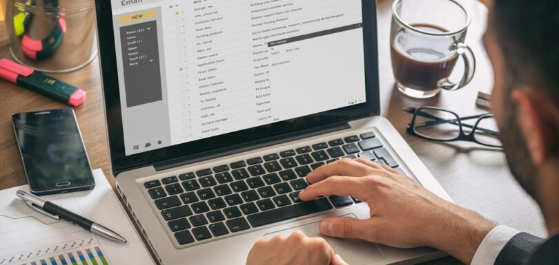 Email inbox open on a laptop, illustrating a B2B email marketing case study.